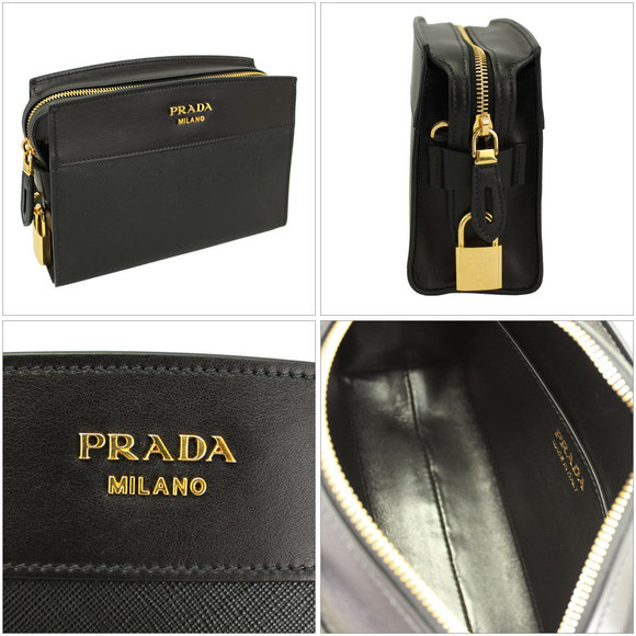 Prada Black Clutch Bag Leather Esplanade Shoulder - Picture 1 of 3